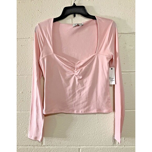 Faded Rose Women's Long Sleeve Sweetheart Neck Crop Top Slim Fit Tee Shirt - Picture 1 of 7